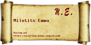 Miletits Emma névjegykártya